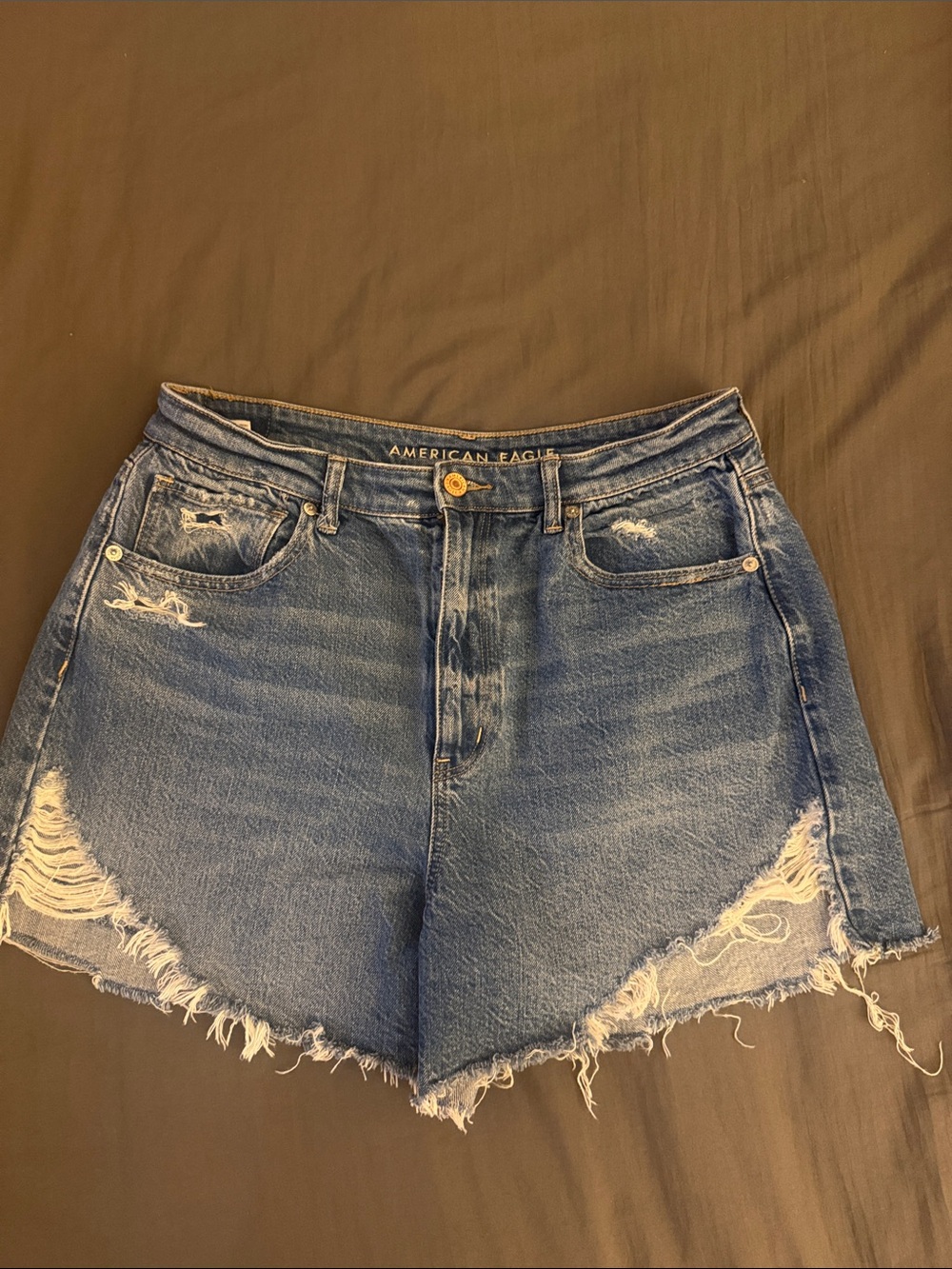 American Eagle Outfitters Light Blue Distressed V-Hem Denim Shorts